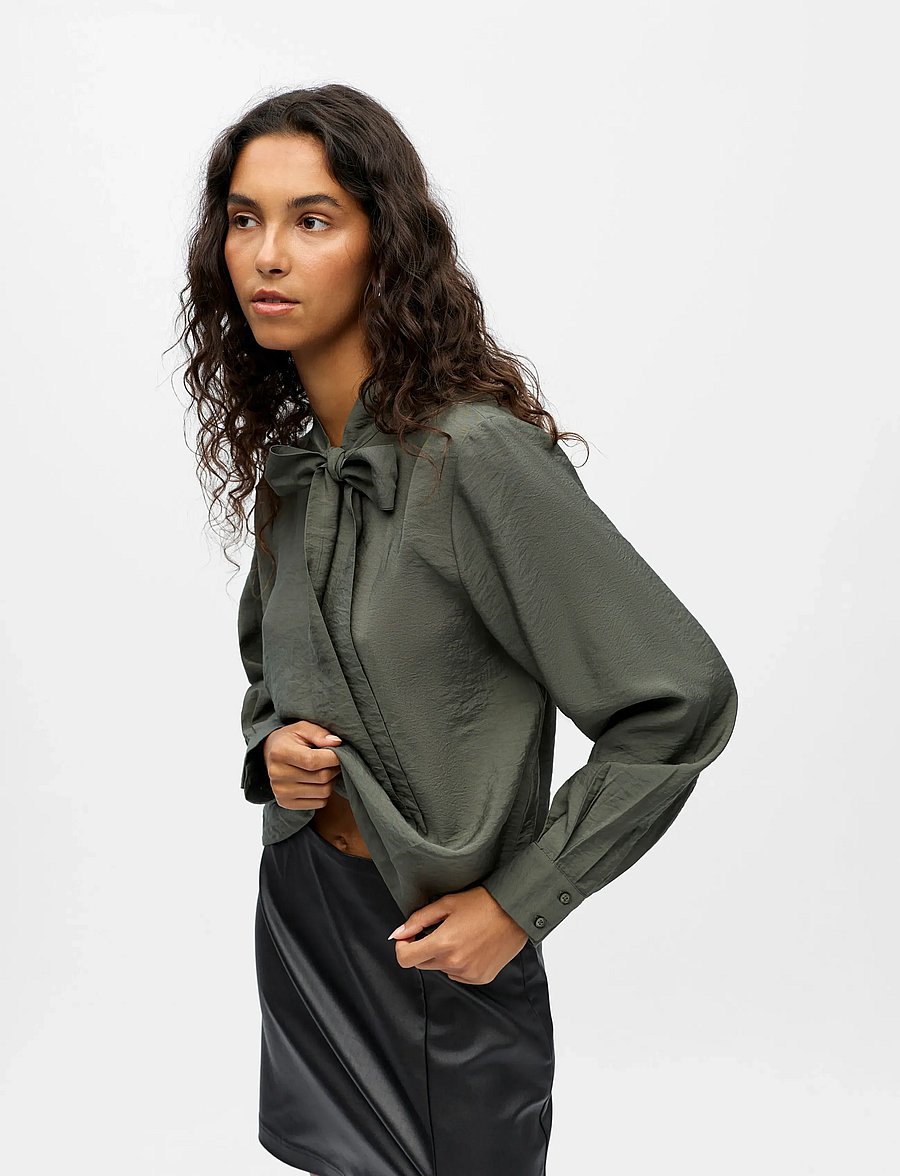 Object - OBJJACIRA L/S RE BOW SHIRT NOOS - långärmade skjortor - kambaba - 3