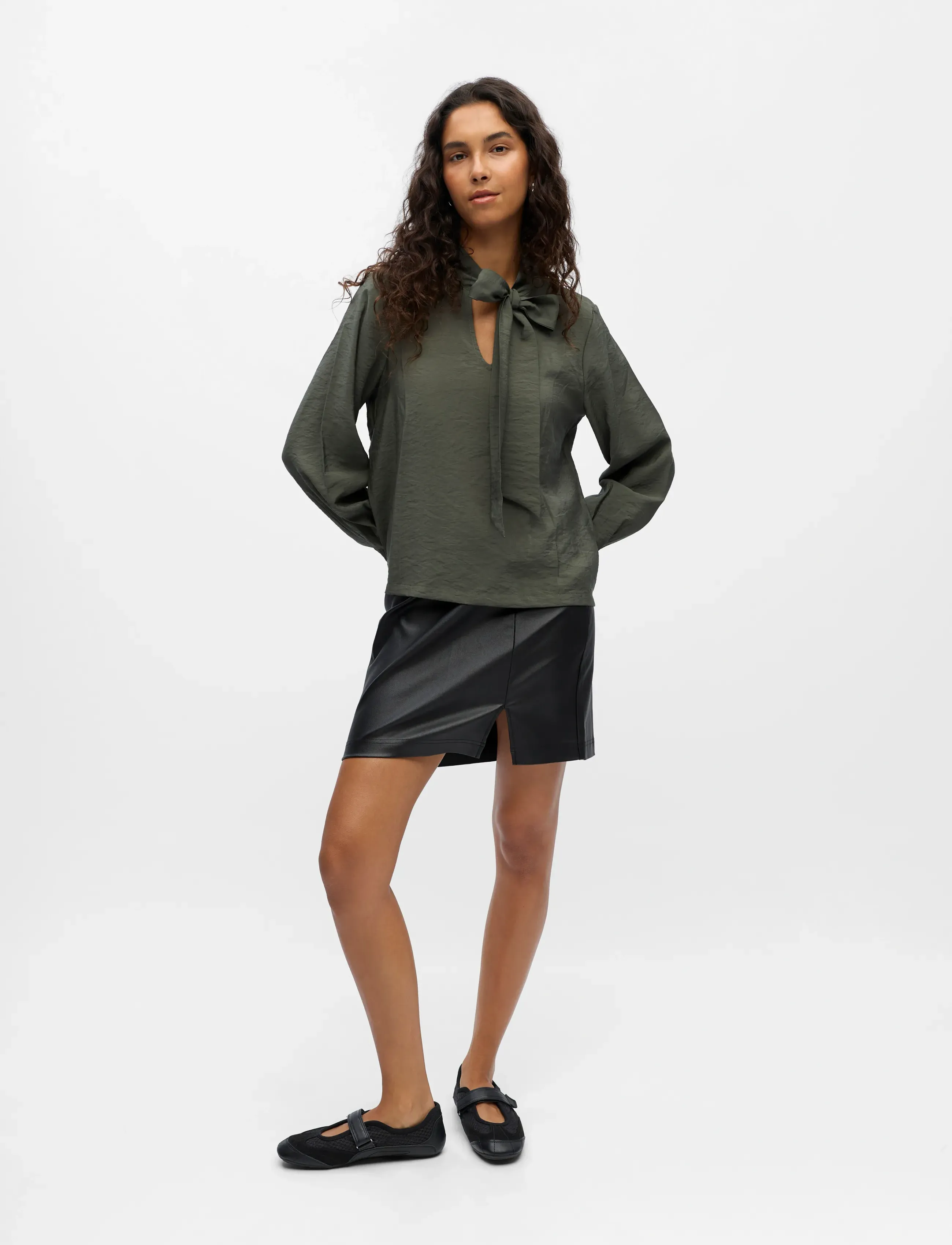 Object - OBJJACIRA L/S RE BOW SHIRT NOOS - långärmade skjortor - kambaba - 4