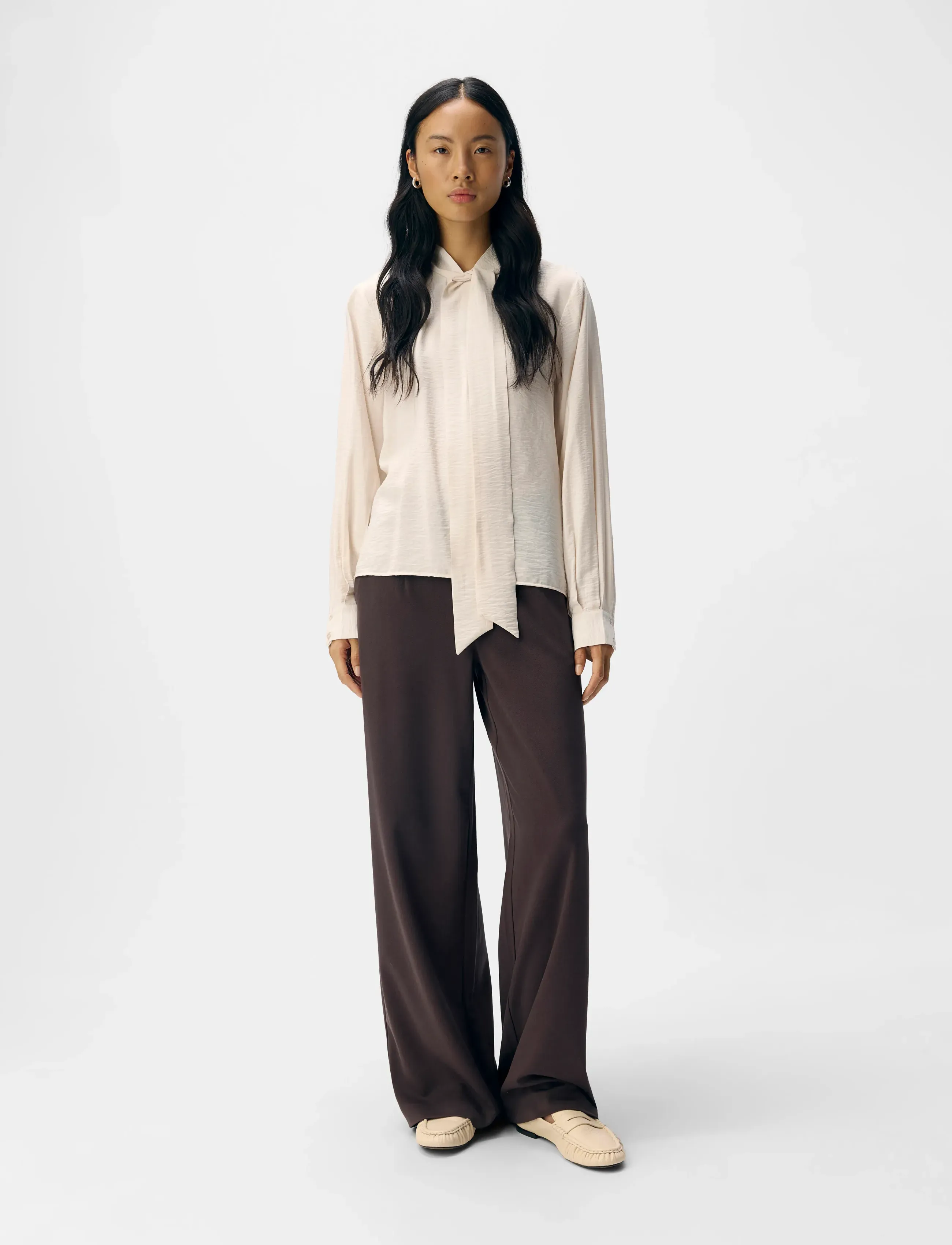 Object OBJJACIRA L/S RE BOW SHIRT NOOS - Hemden - WHITE SAND / cream