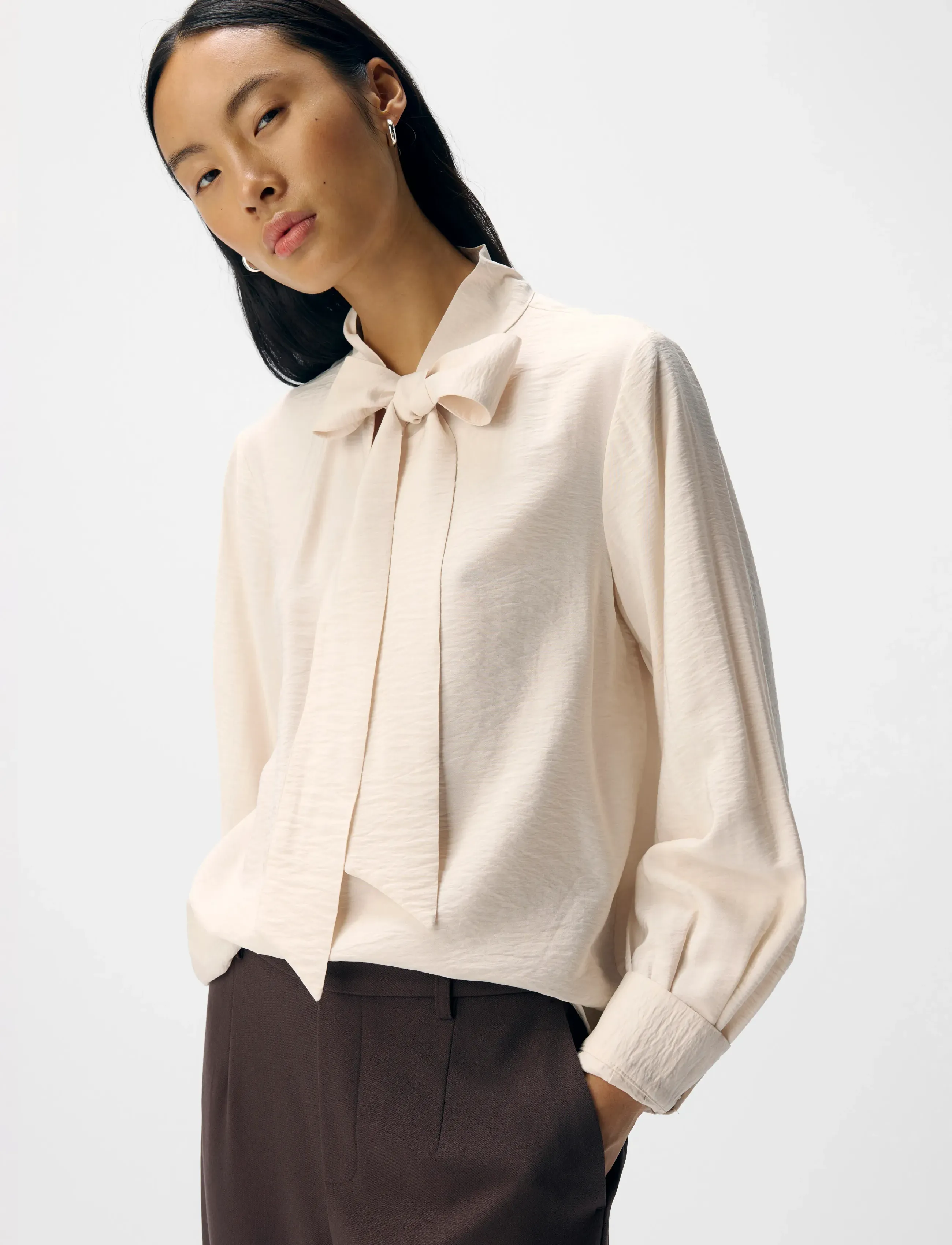 Object - OBJJACIRA L/S RE BOW SHIRT NOOS - langärmlige hemden - white sand - 3