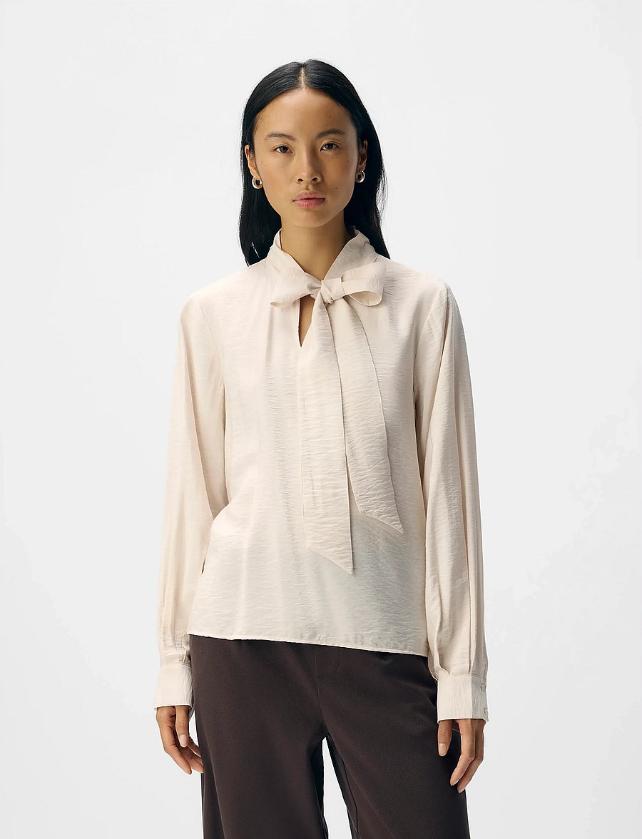 Object - OBJJACIRA L/S RE BOW SHIRT NOOS - langärmlige hemden - white sand - 5