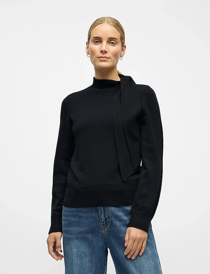 Object - OBJTHESS L/S RE BOW KNIT PULLOVER NOOS - stickade tröjor - black - 4