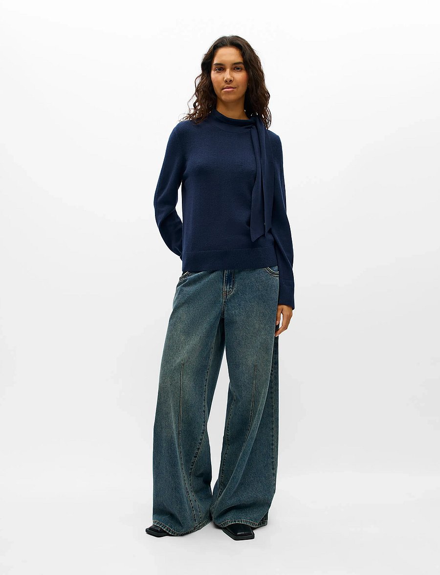Object - OBJTHESS L/S RE BOW KNIT PULLOVER NOOS - pullover - dark sapphire - 0