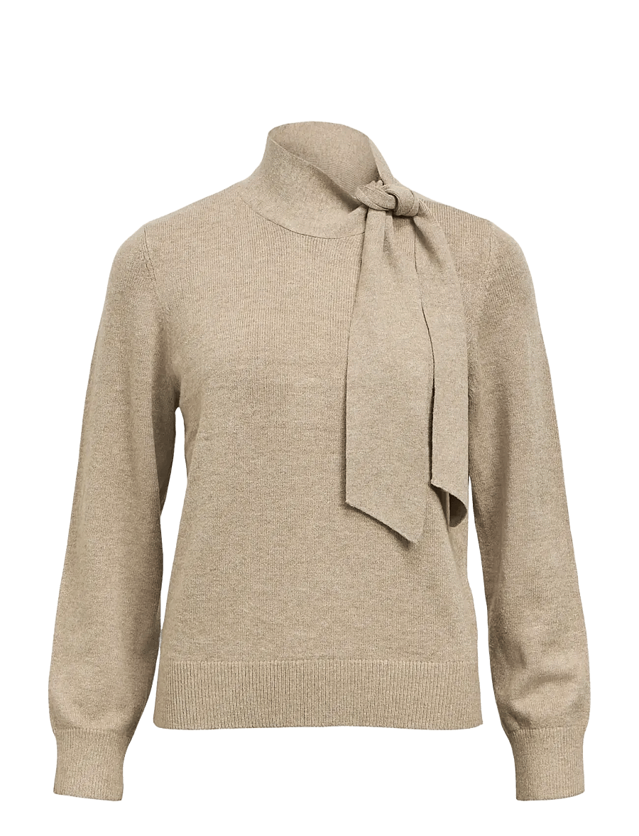 Object - OBJTHESS L/S RE BOW KNIT PULLOVER NOOS - stickade tröjor - desert taupe - 1
