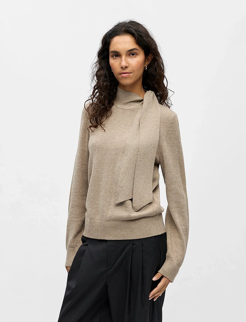 Object - OBJTHESS L/S RE BOW KNIT PULLOVER NOOS - pullover - desert taupe - 0