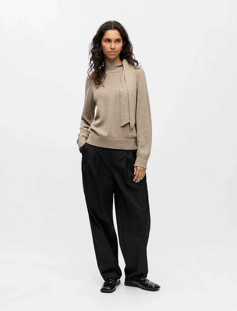 Object - OBJTHESS L/S RE BOW KNIT PULLOVER NOOS - pullover - desert taupe - 3