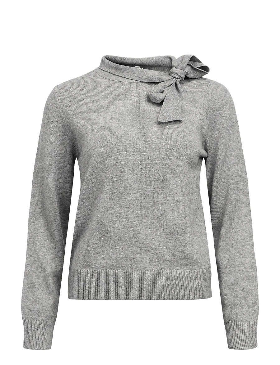 Object - OBJTHESS L/S RE BOW KNIT PULLOVER NOOS - stickade tröjor - medium grey melange - 1