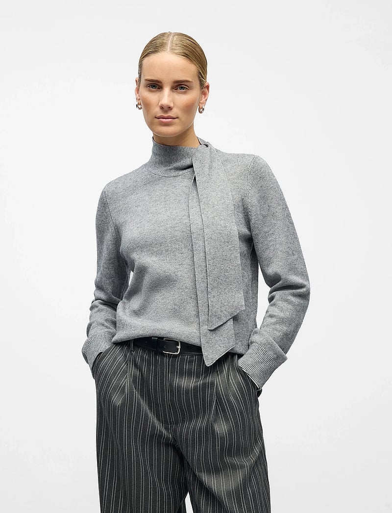 Object - OBJTHESS L/S RE BOW KNIT PULLOVER NOOS - stickade tröjor - medium grey melange - 0