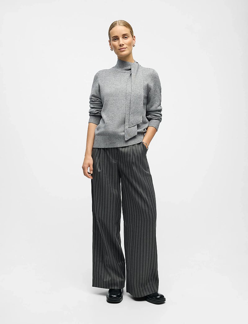 Object - OBJTHESS L/S RE BOW KNIT PULLOVER NOOS - stickade tröjor - medium grey melange - 3