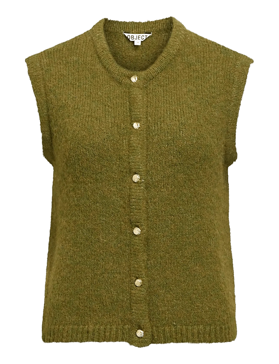 Object - OBJSAGGIA RE KNIT VEST CARDIGAN NOOS - kootud vestid - fir green - 1