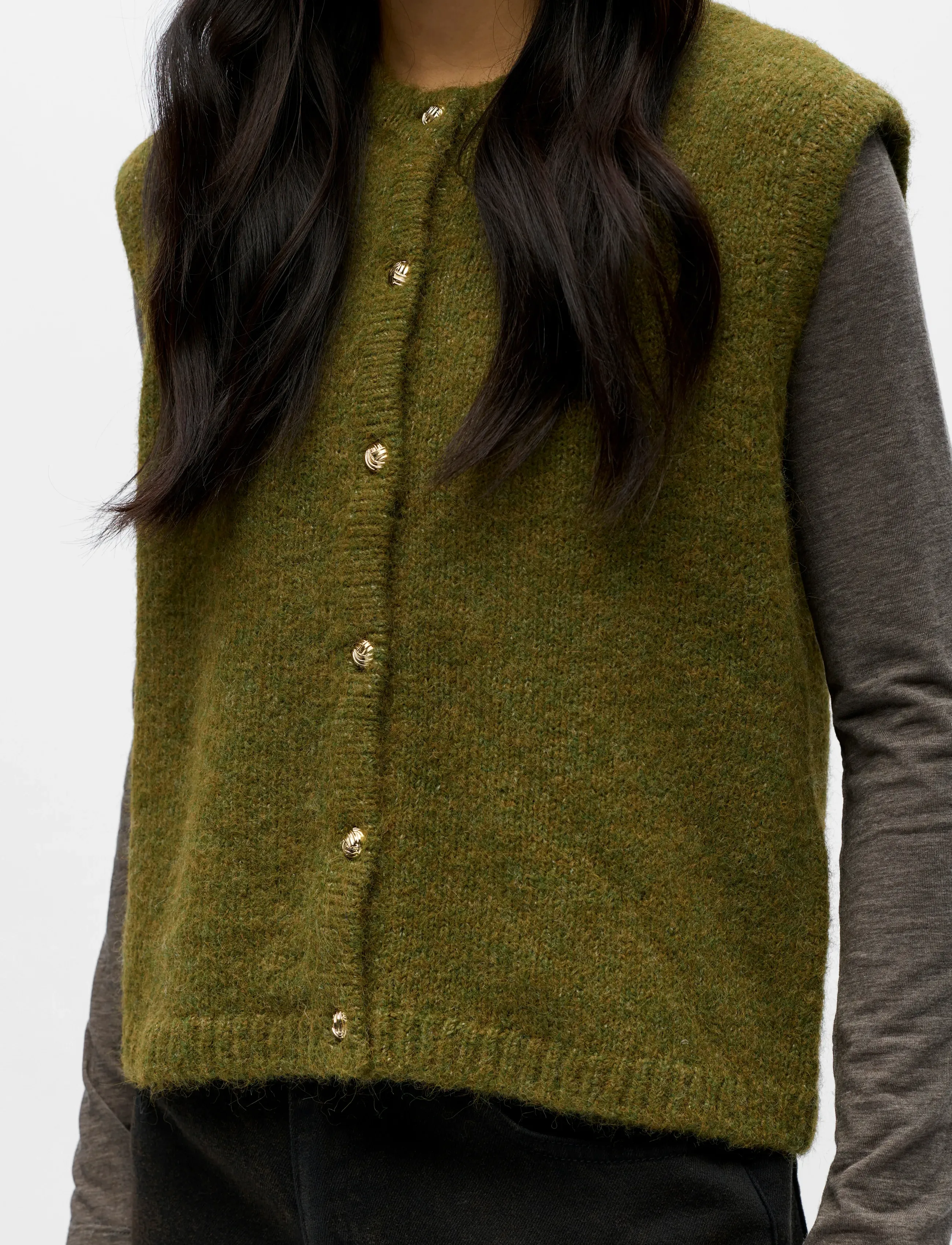 Object - OBJSAGGIA RE KNIT VEST CARDIGAN NOOS - knitted vests - fir green - 3