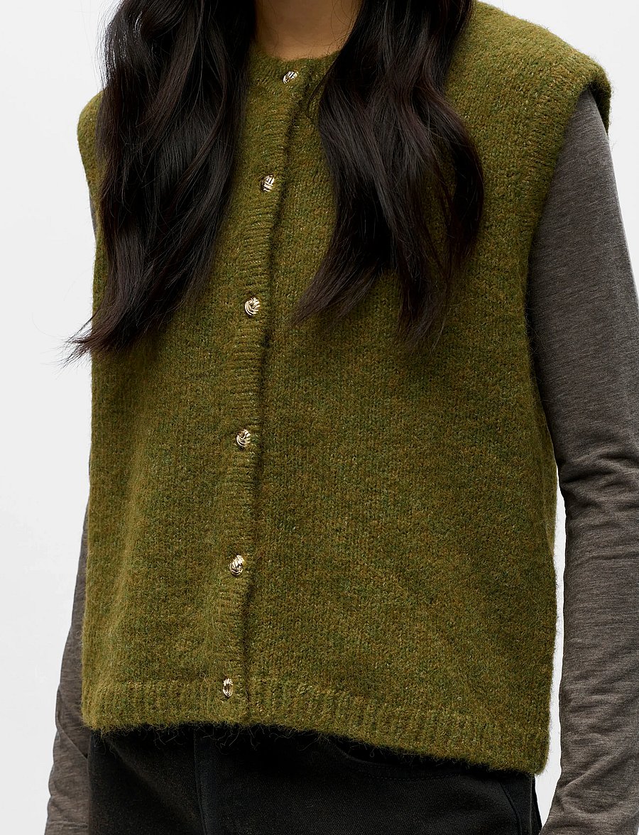 Object - OBJSAGGIA RE KNIT VEST CARDIGAN NOOS - kootud vestid - fir green - 3