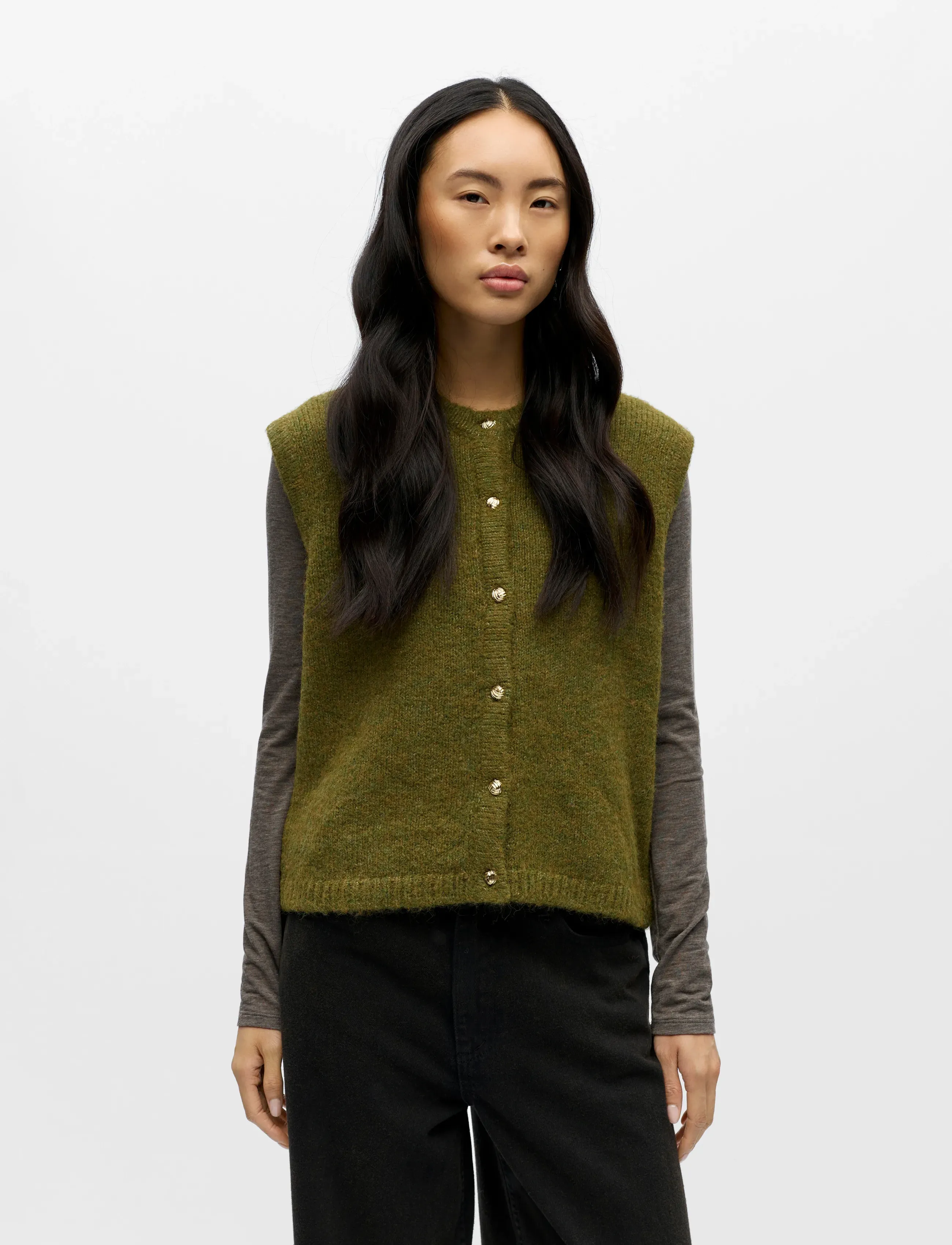 Object - OBJSAGGIA RE KNIT VEST CARDIGAN NOOS - knitted vests - fir green - 4
