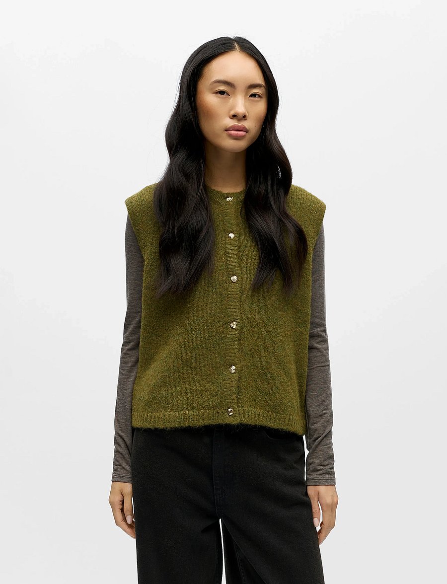Object - OBJSAGGIA RE KNIT VEST CARDIGAN NOOS - kootud vestid - fir green - 4