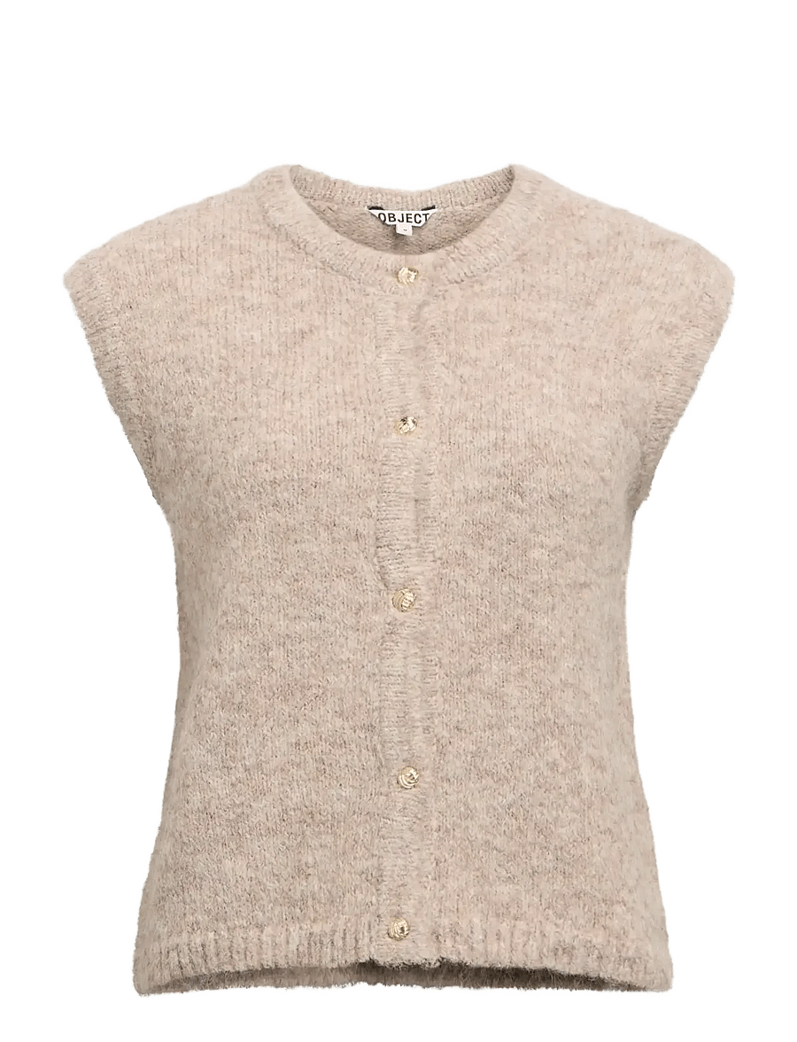 Object - OBJSAGGIA RE KNIT VEST CARDIGAN NOOS - strickwesten - humus - 1