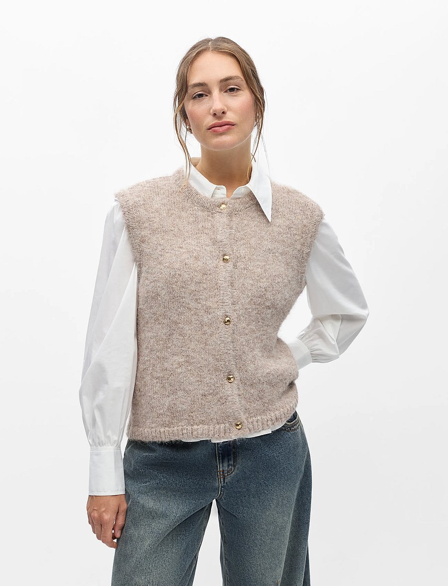 Object - OBJSAGGIA RE KNIT VEST CARDIGAN NOOS - strickwesten - humus - 0
