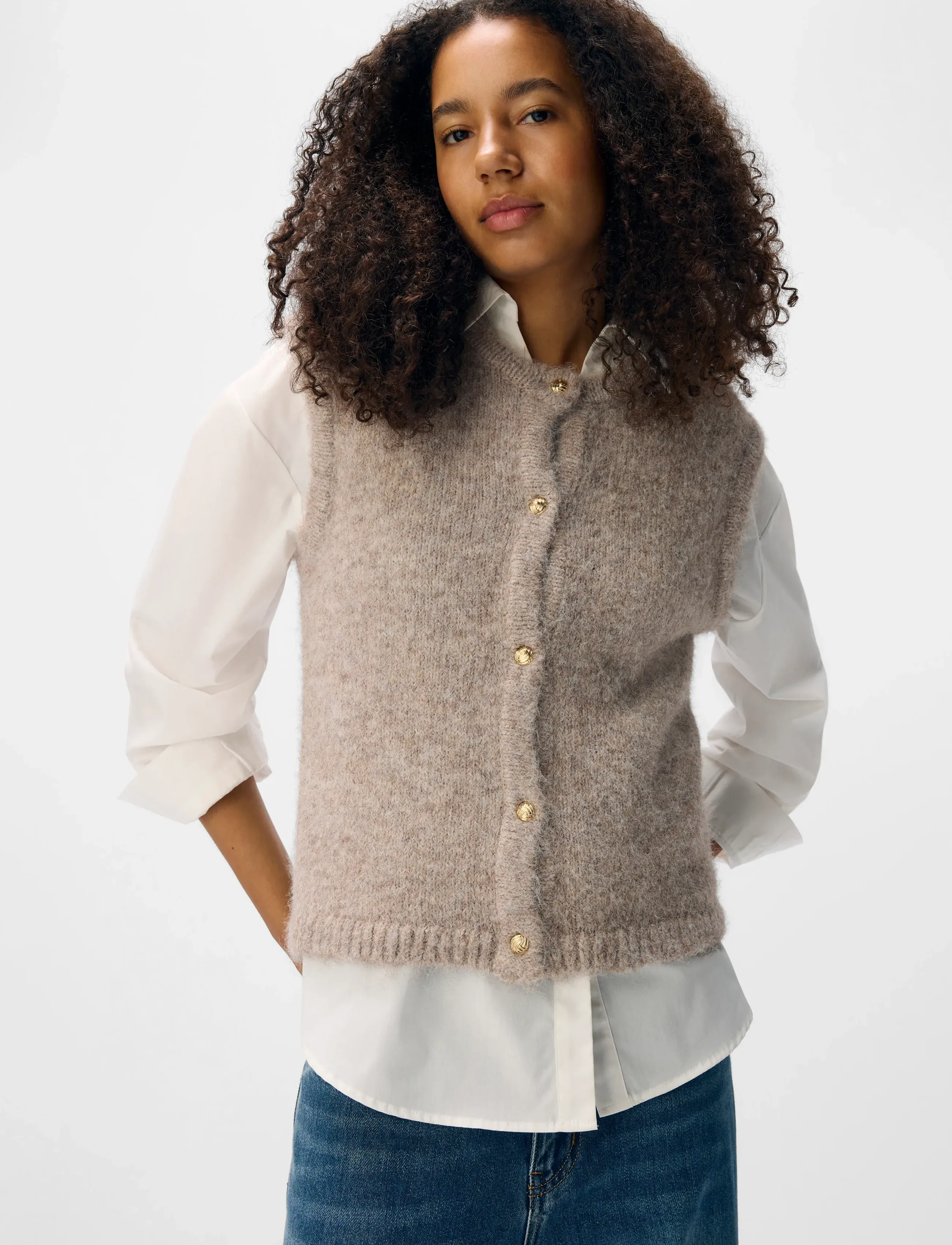 Object - OBJSAGGIA RE KNIT VEST CARDIGAN NOOS - kootud vestid - humus - 3