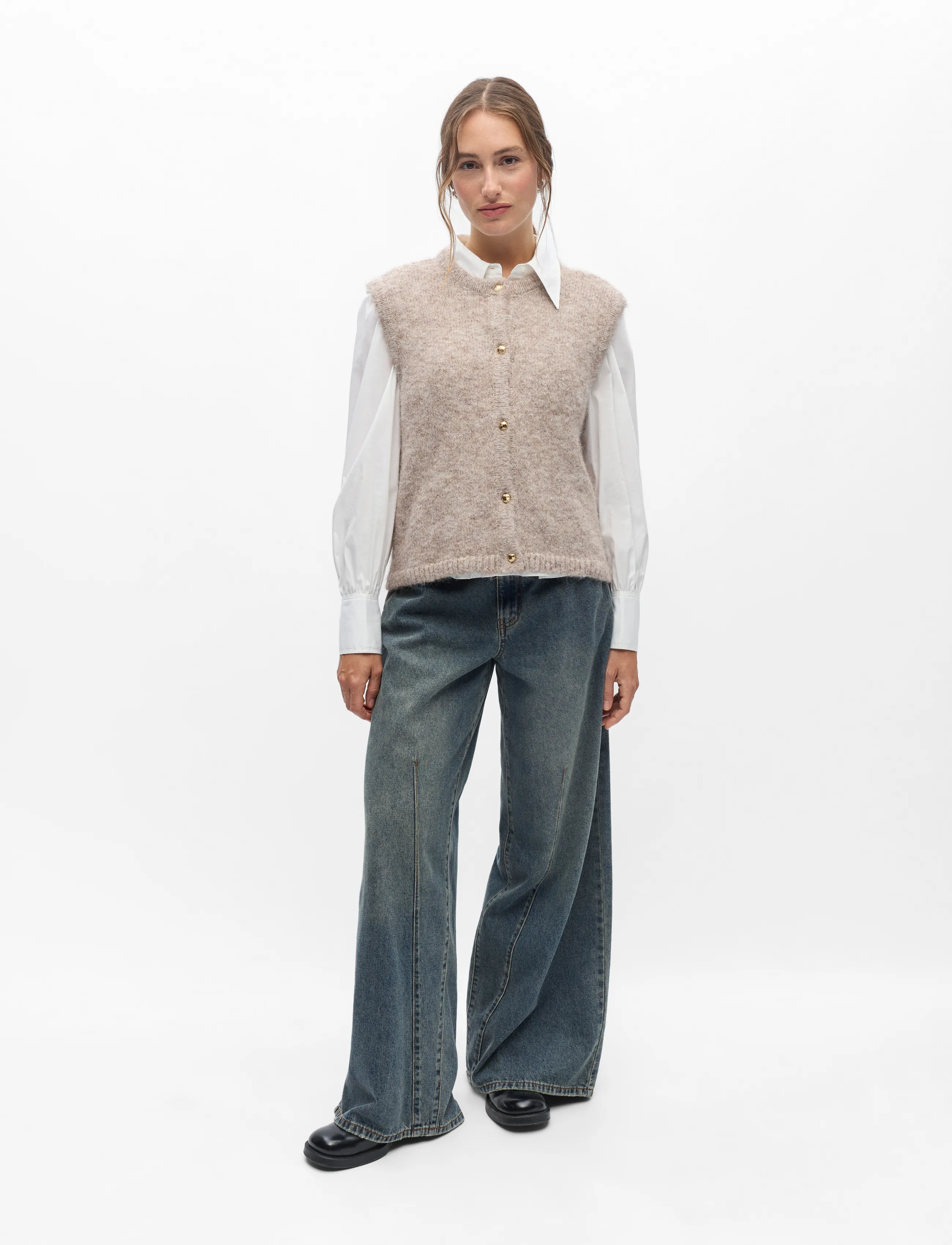 Object - OBJSAGGIA RE KNIT VEST CARDIGAN NOOS - stickade västar - humus - 5