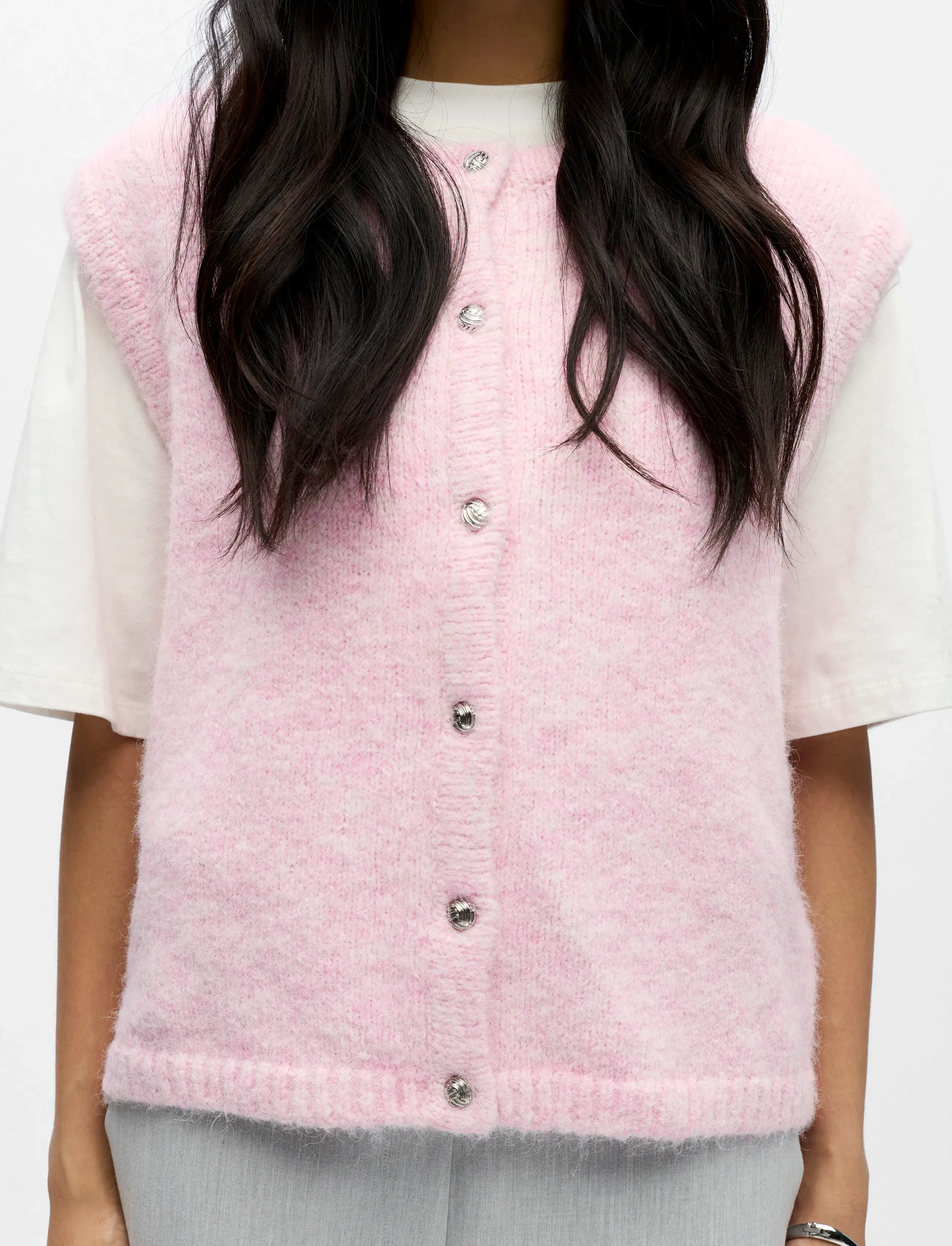 Object - OBJSAGGIA RE KNIT VEST CARDIGAN NOOS - knitted vests - pink lady - 3