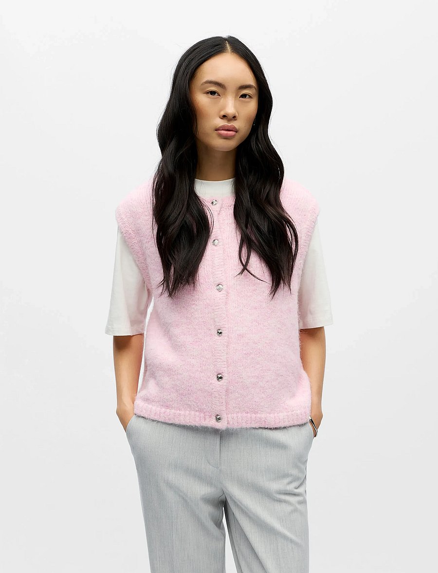 Object - OBJSAGGIA RE KNIT VEST CARDIGAN NOOS - kootud vestid - pink lady - 4