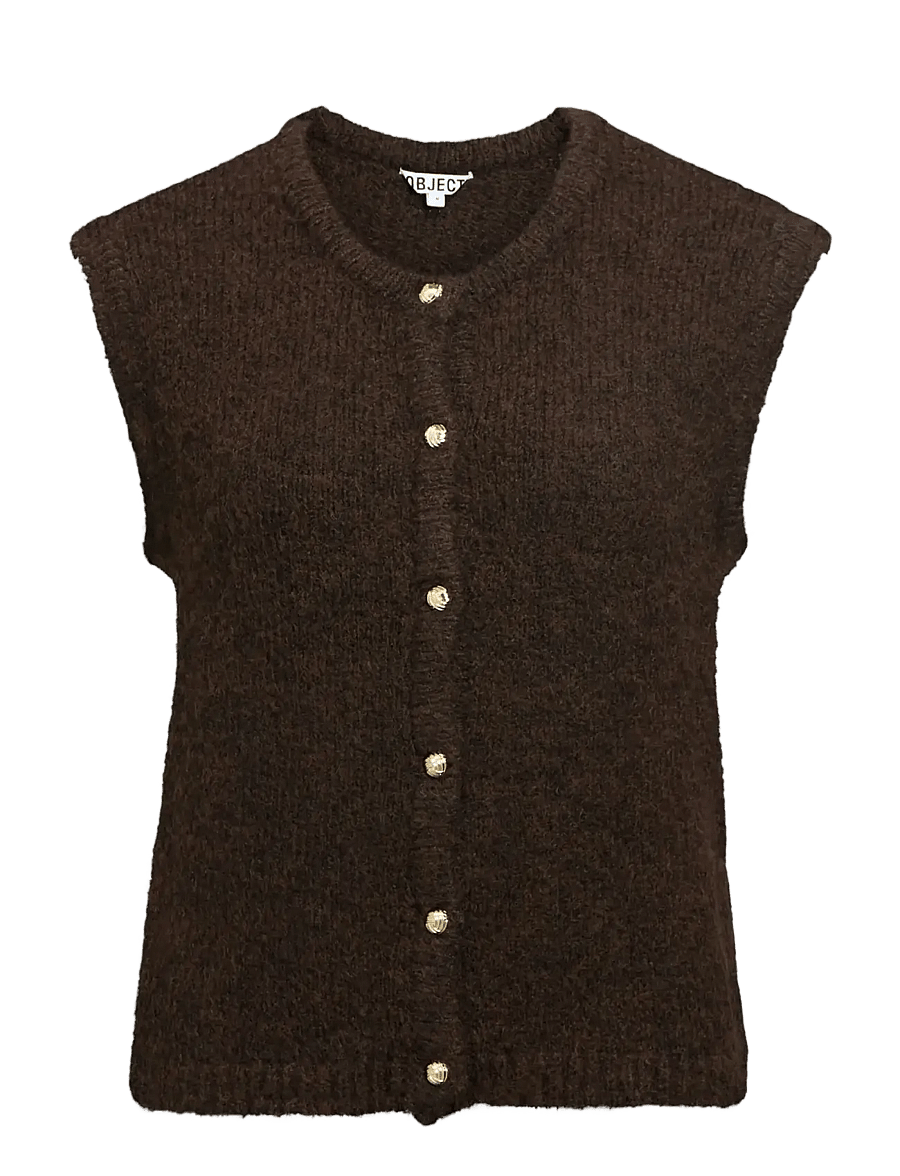 Object - OBJSAGGIA RE KNIT VEST CARDIGAN NOOS - strikveste - seal brown - 1