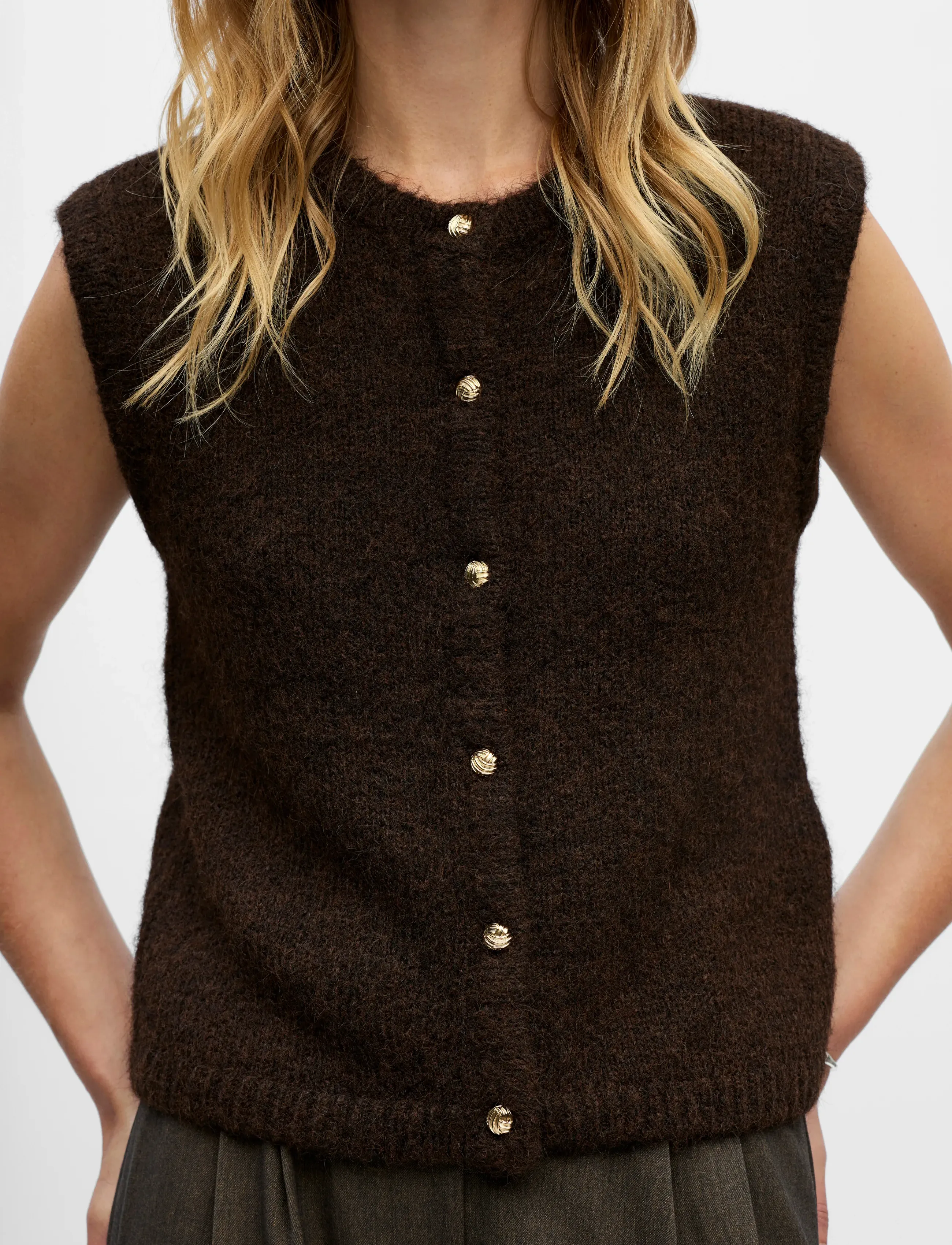 Object - OBJSAGGIA RE KNIT VEST CARDIGAN NOOS - kootud vestid - seal brown - 4