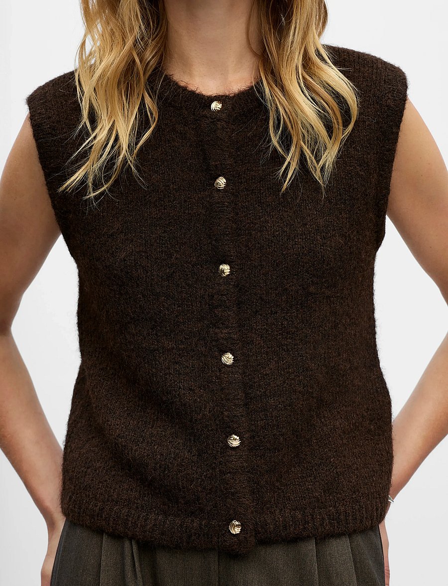 Object - OBJSAGGIA RE KNIT VEST CARDIGAN NOOS - strikveste - seal brown - 4