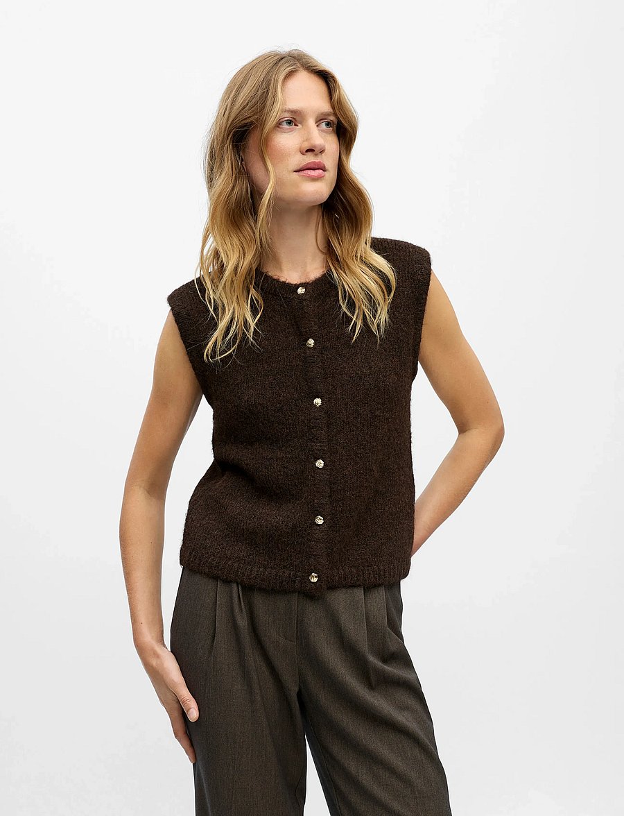 Object - OBJSAGGIA RE KNIT VEST CARDIGAN NOOS - strikveste - seal brown - 5