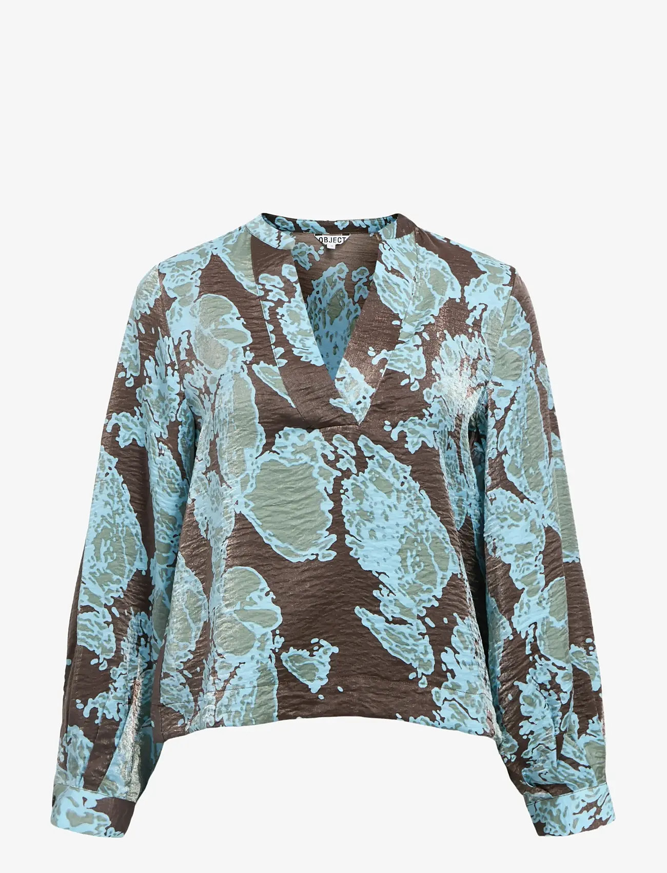 Object - OBJYEVA L/S RE V-NECK TOP 142 - long sleeved blouses - seal brown - 1