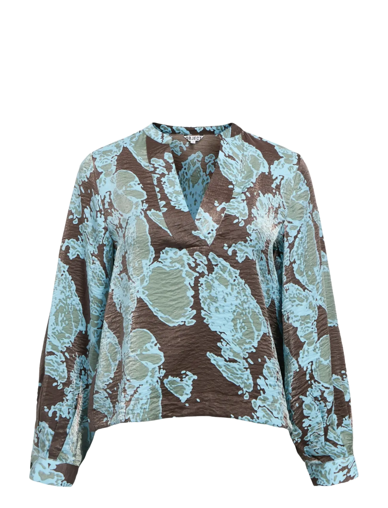 OBJYEVA L/S RE V-NECK TOP 142 - SEAL BROWN