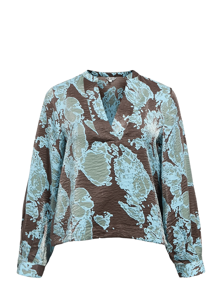 Object - OBJYEVA L/S RE V-NECK TOP 142 - langärmelige blusen - seal brown - 1