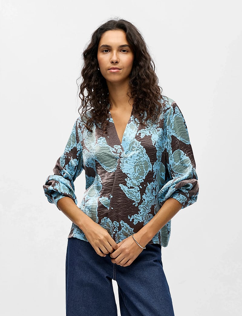 Object - OBJYEVA L/S RE V-NECK TOP 142 - långärmade blusar - seal brown - 0