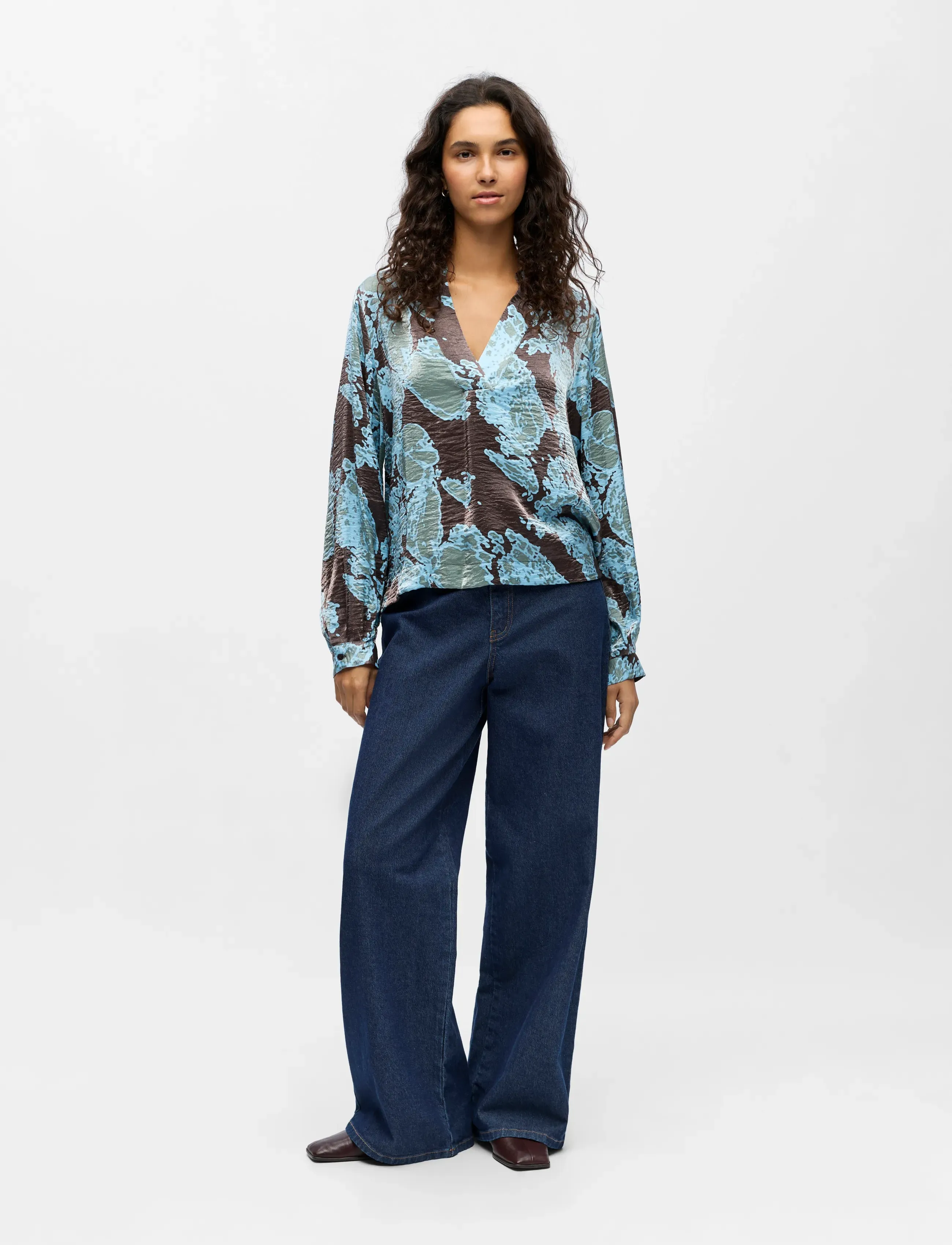 Object - OBJYEVA L/S RE V-NECK TOP 142 - long sleeved blouses - seal brown - 3