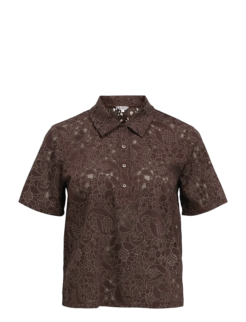 Object - OBJBIANCA S/S LO POLO TOP NOOS - poloshirts - seal brown - 1