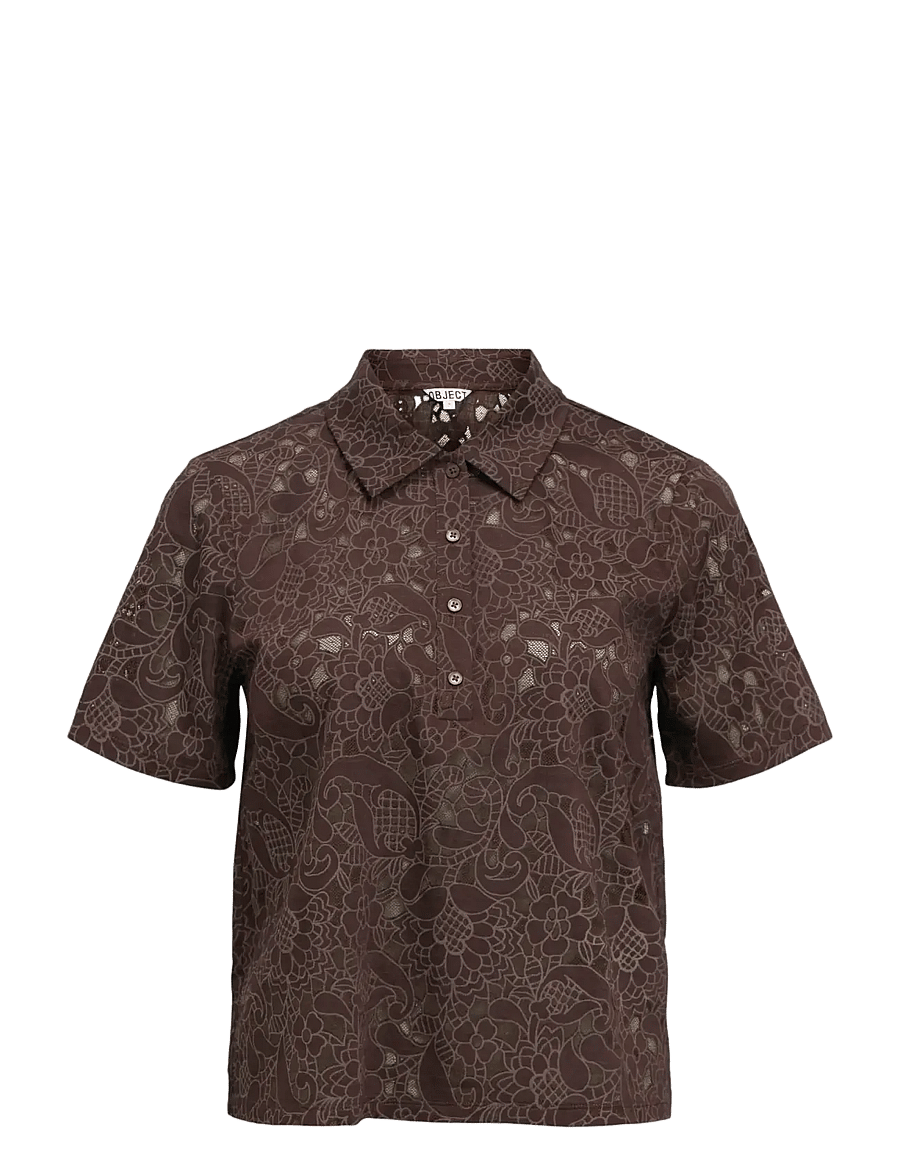 Object - OBJBIANCA S/S LO POLO TOP NOOS - pikéer - seal brown - 1