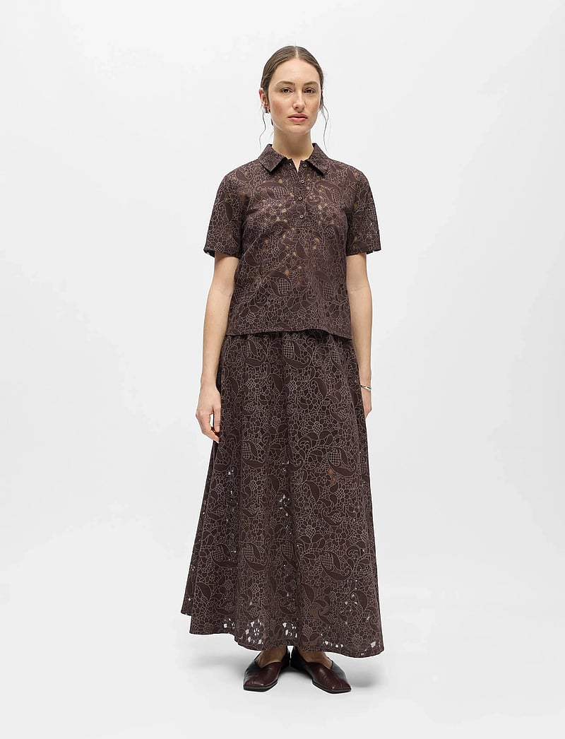 Object - OBJBIANCA S/S LO POLO TOP NOOS - poloshirts - seal brown - 0