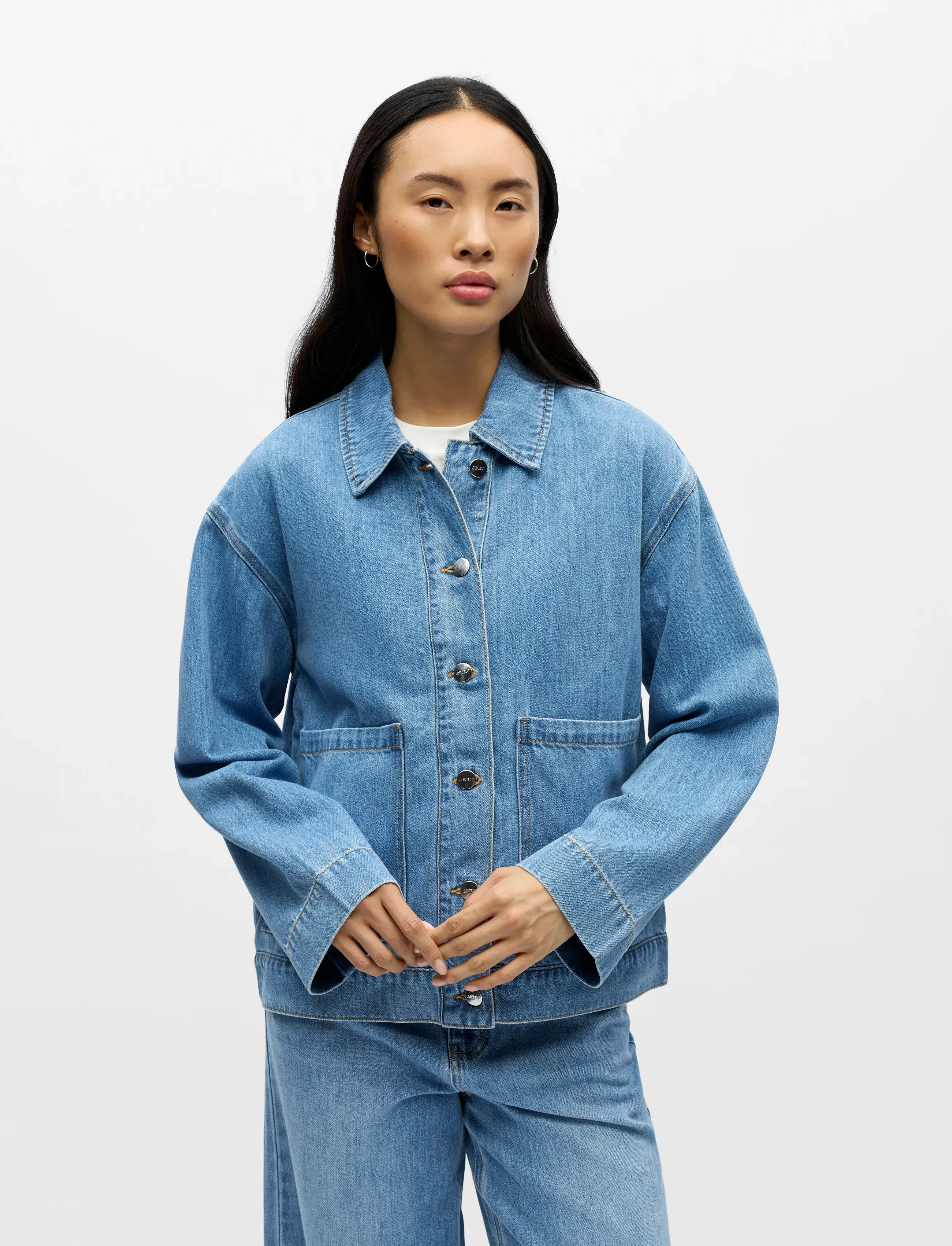 Object Objrosie Re L/S Overshirt Noos, S, Blue, Jakker > Denim, Dame