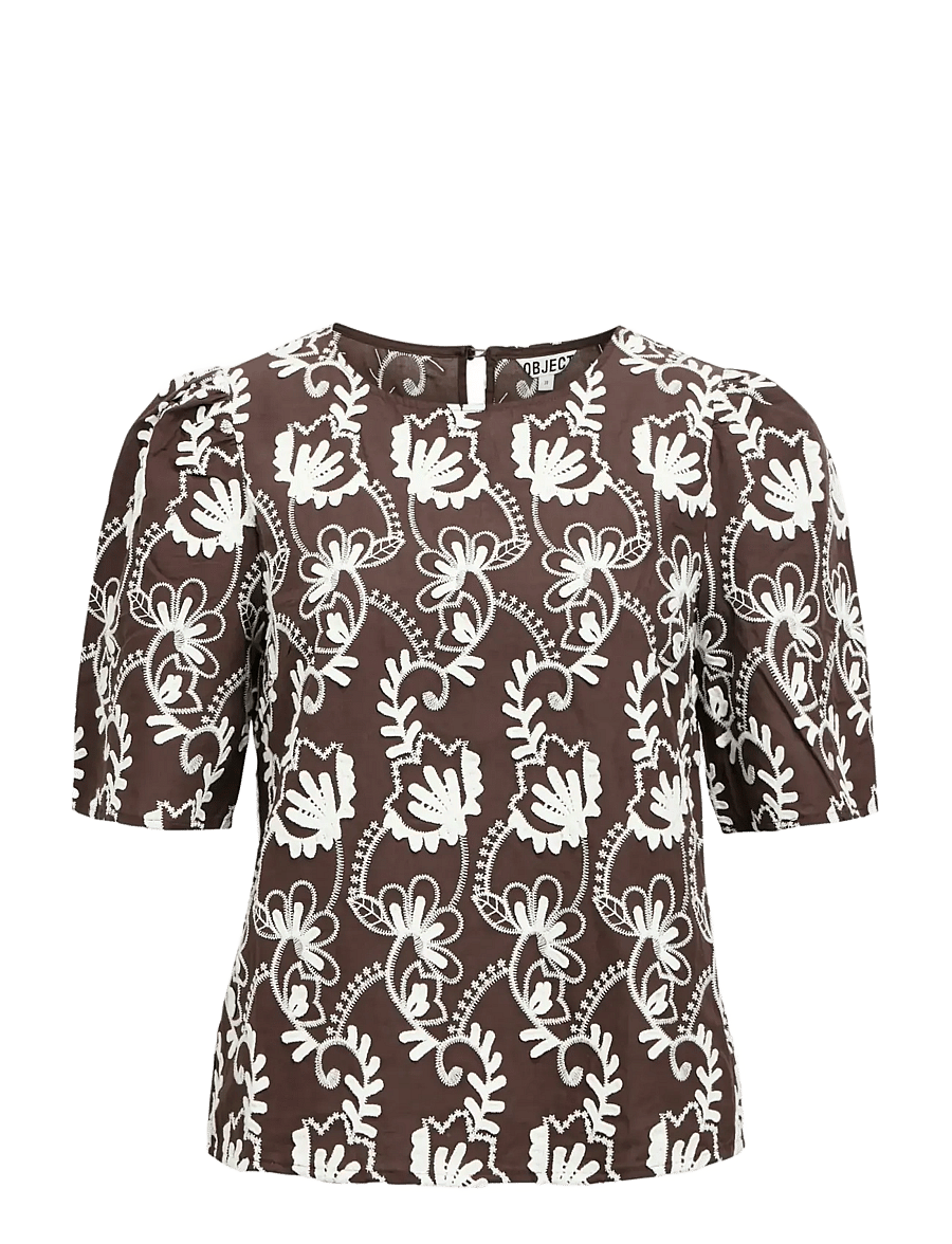 Object - OBJMYA 2/4 RE TOP NOOS - kurzärmelige blusen - seal brown - 1
