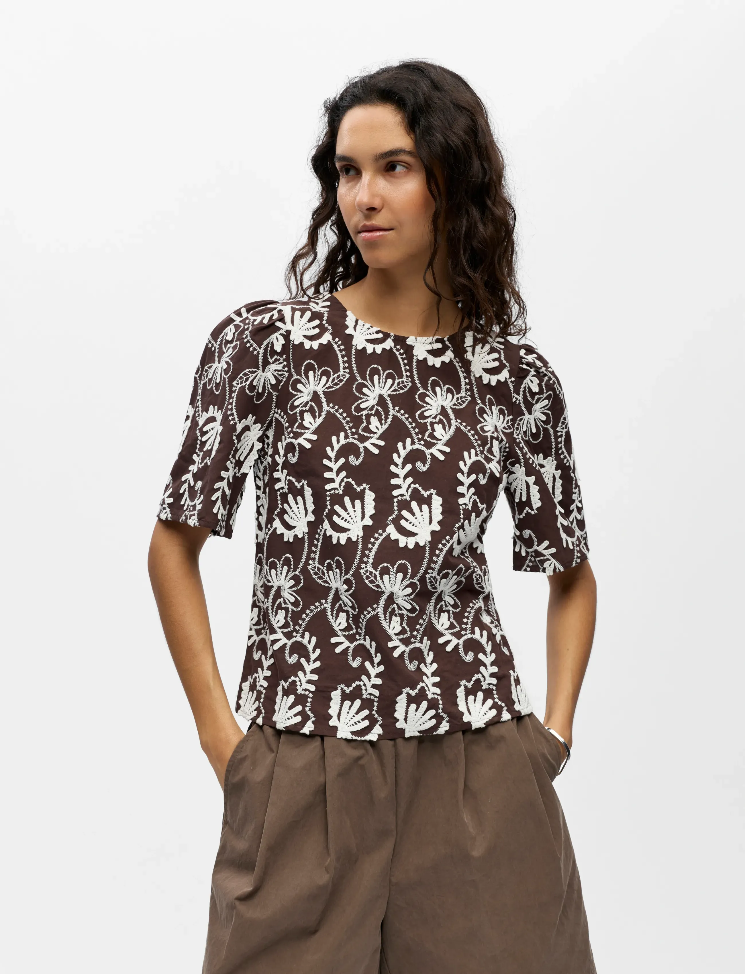Object Objmya 2/4 Re Top Noos, 34, Blouses, Braun - Short-sleeved, Frauen