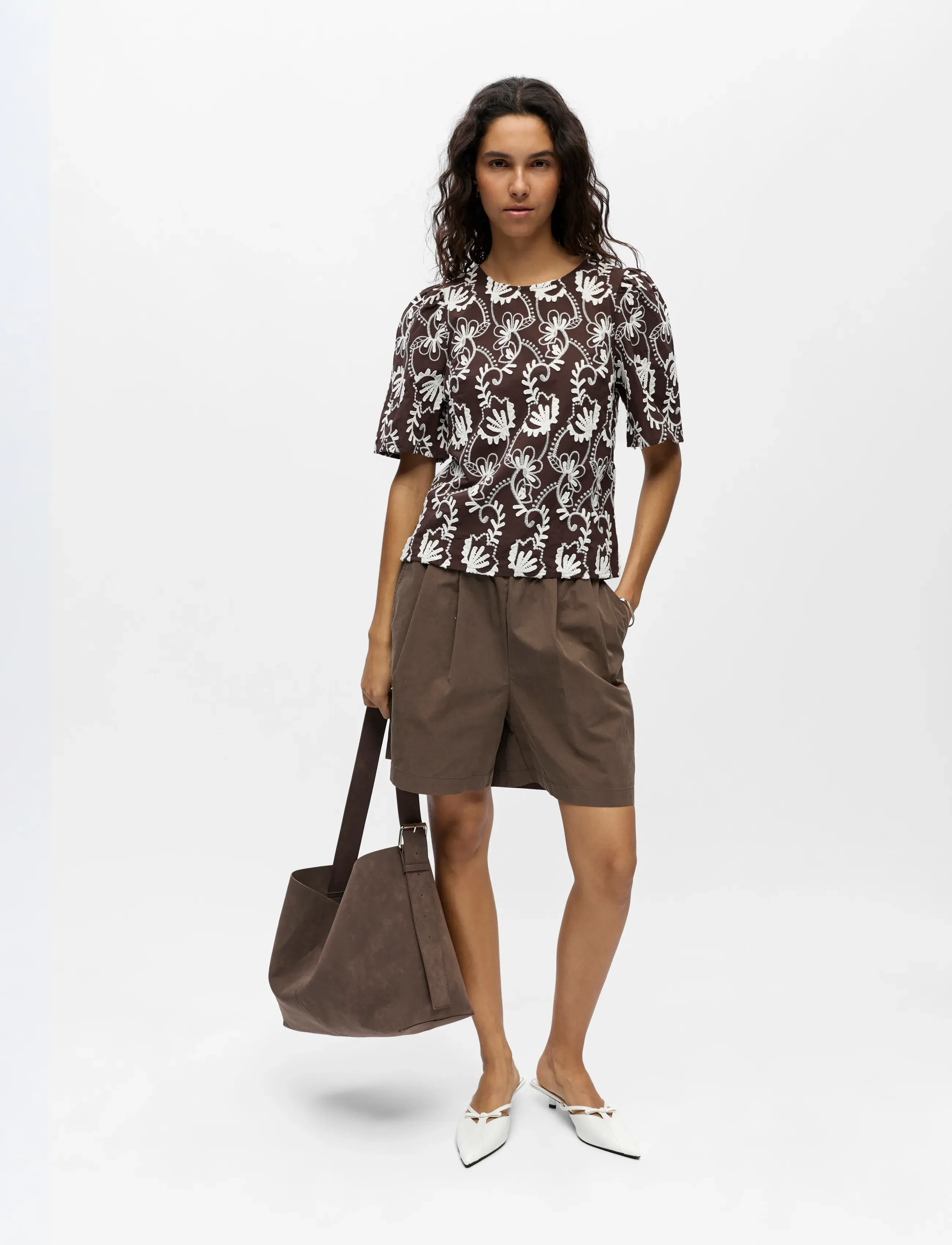 Object - OBJMYA 2/4 RE TOP NOOS - kortärmade blusar - seal brown - 4