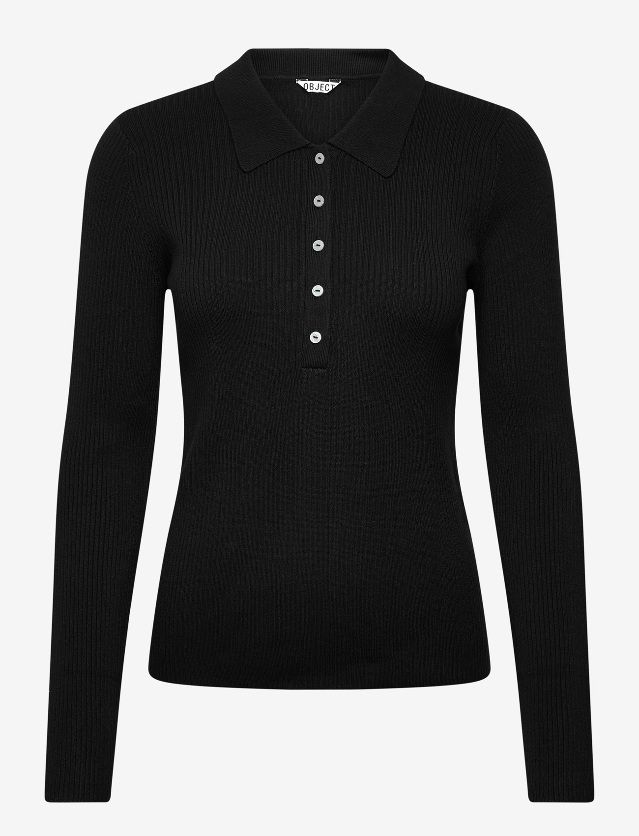 Object - OBJKELLY L/S SLI POLO KNIT PULLOVER NOOS - cardigans - black - 0