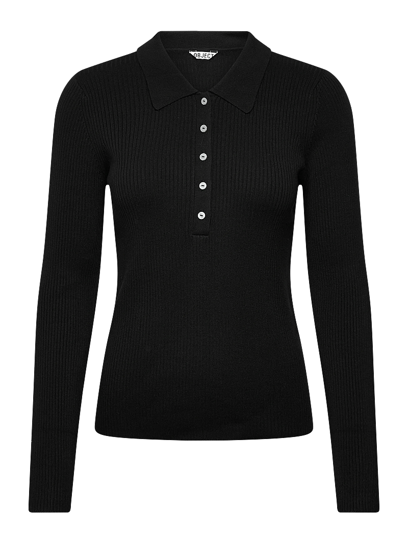 Object - OBJKELLY L/S SLI POLO KNIT PULLOVER NOOS - kardiganid - black - 0