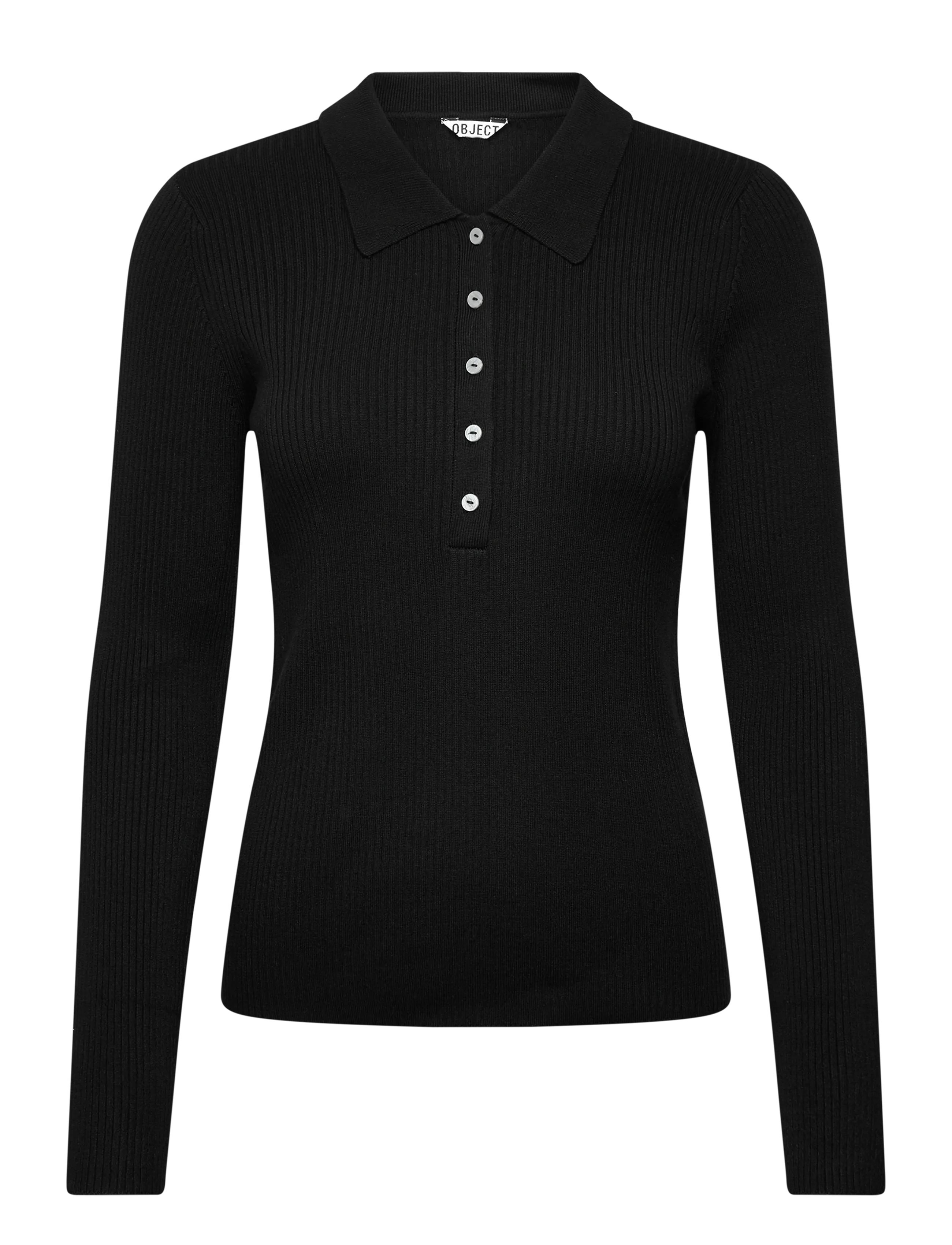Object OBJKELLY L/S SLI POLO KNIT PULLOVER NOOS - Tøj - BLACK / black