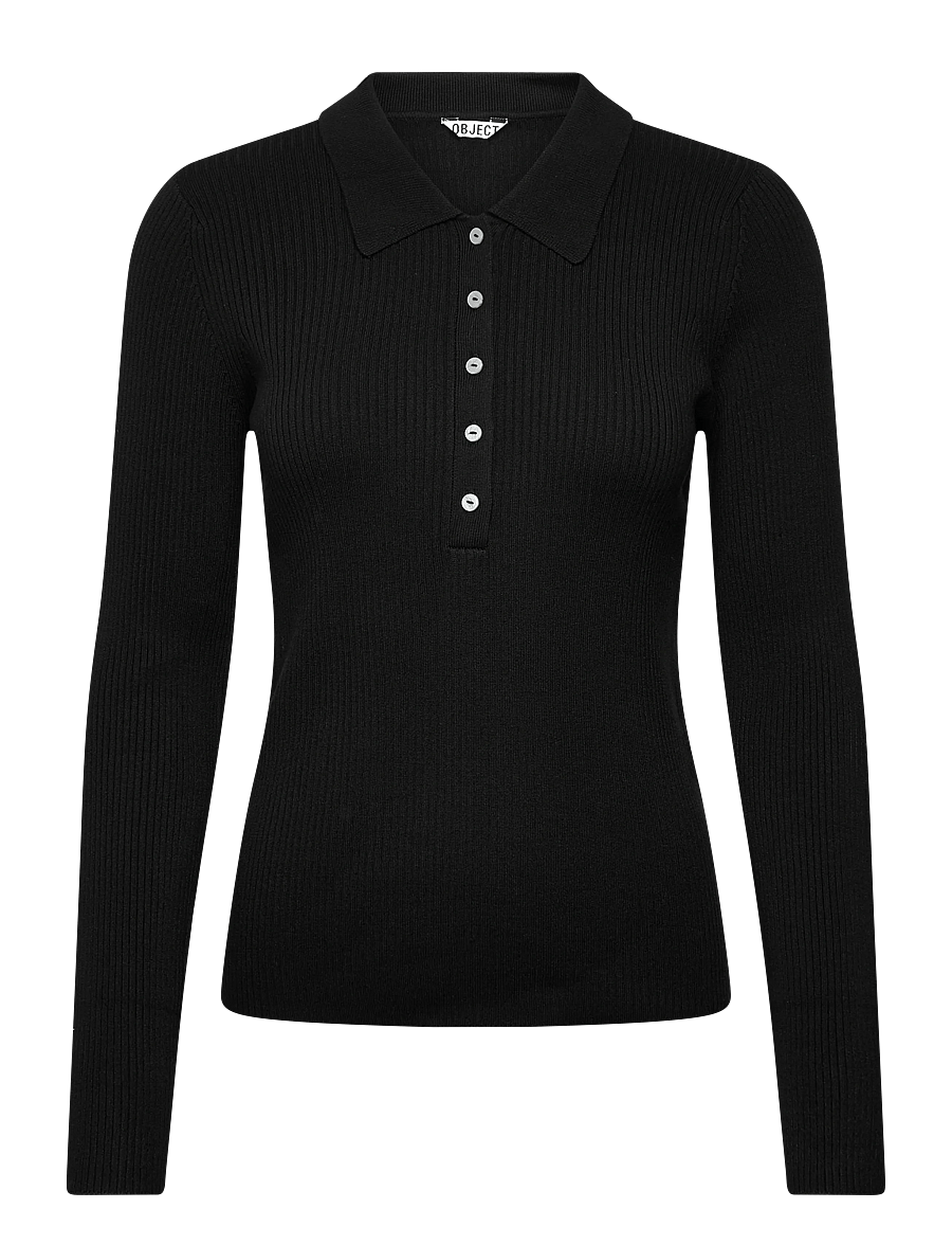 Object - OBJKELLY L/S SLI POLO KNIT PULLOVER NOOS - strickjacken - black - 0