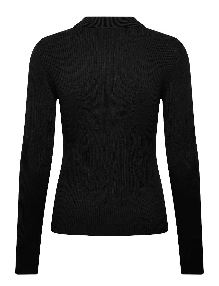 Object - OBJKELLY L/S SLI POLO KNIT PULLOVER NOOS - strickjacken - black - 1