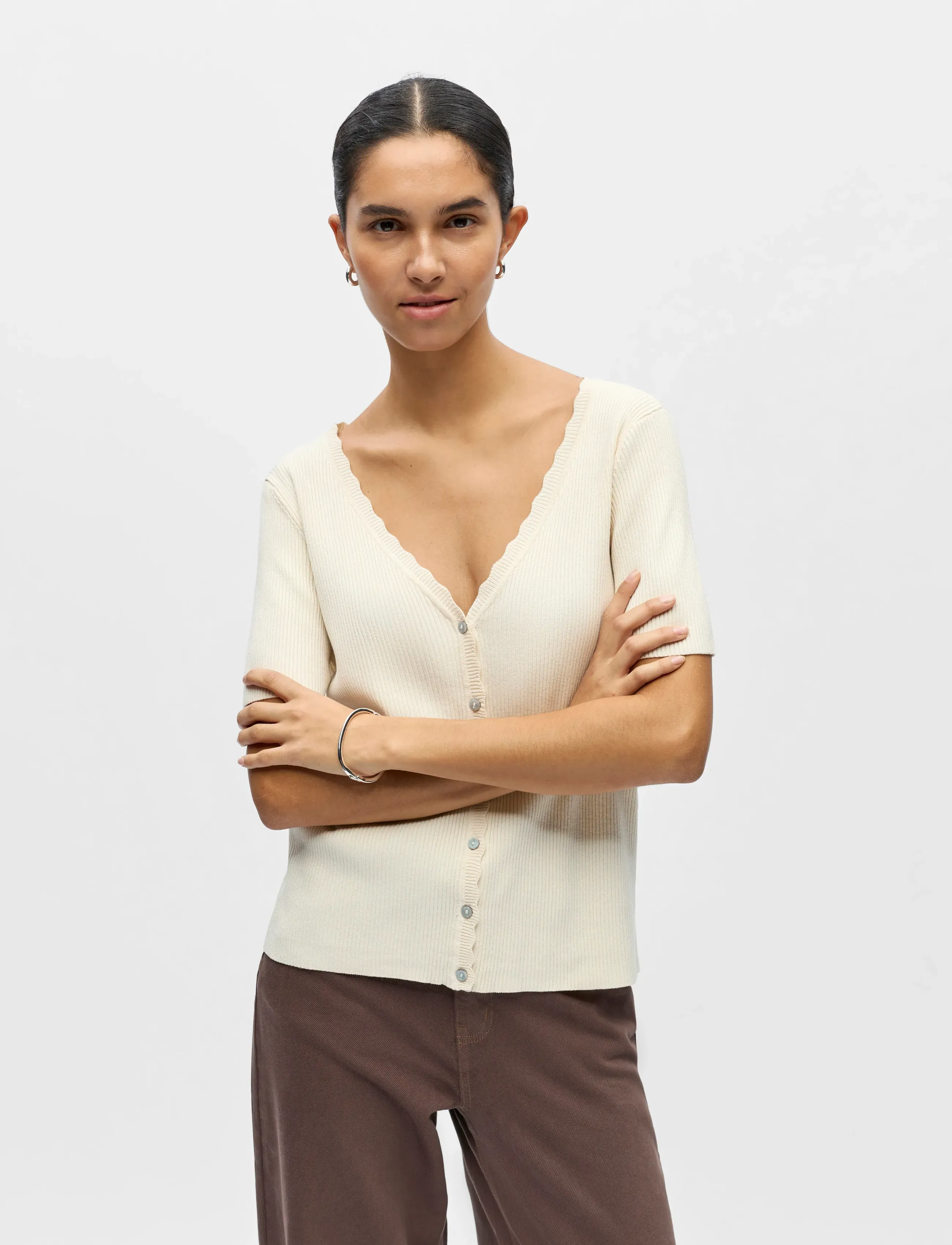 Object Objkelly S/S Re V-Neck Cardigan Noos, M, Cream, Strik > Cardigans, Dame