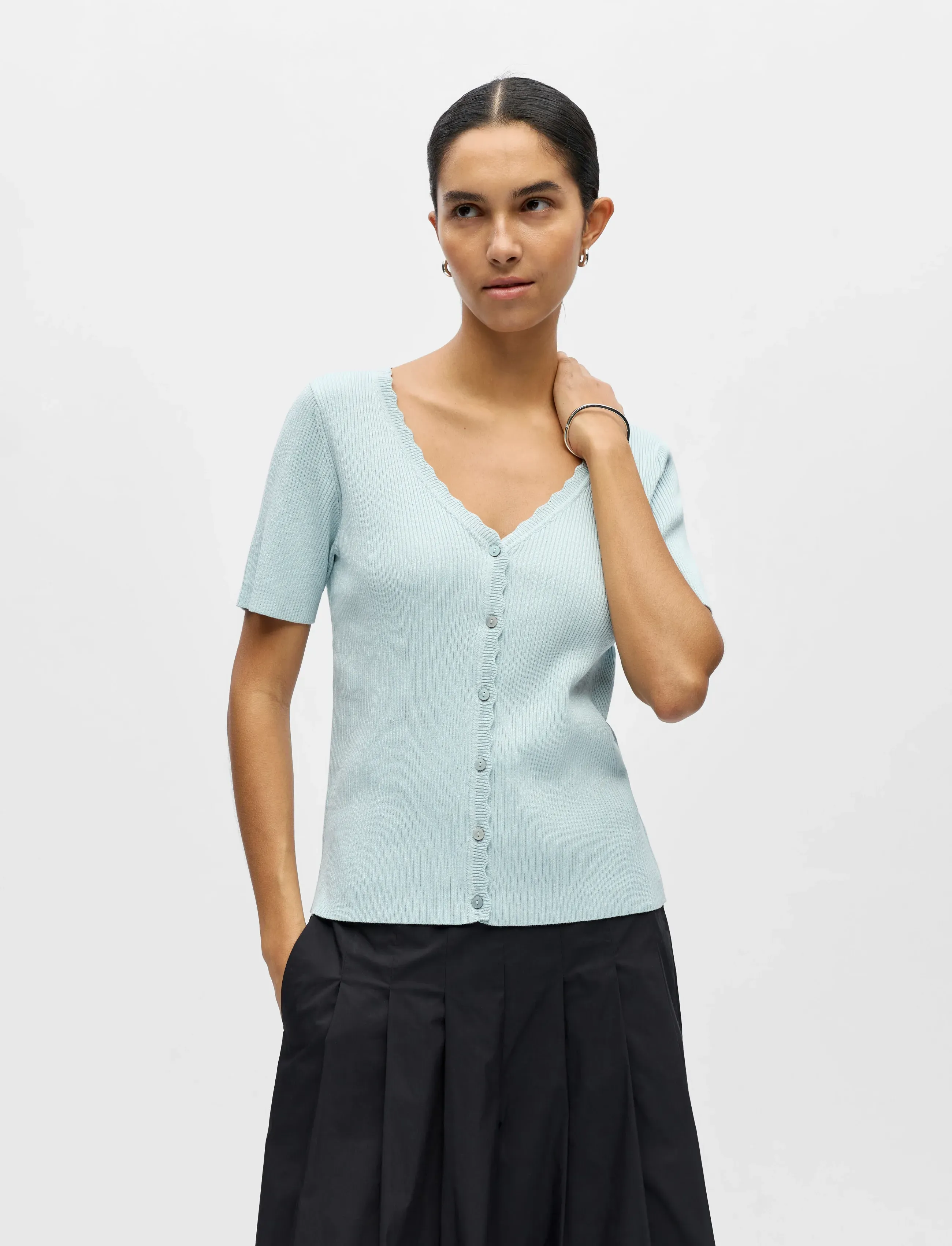 Object Objkelly S/S Re V-Neck Cardigan Noos, M, Blue, Strik > Cardigans, Dame