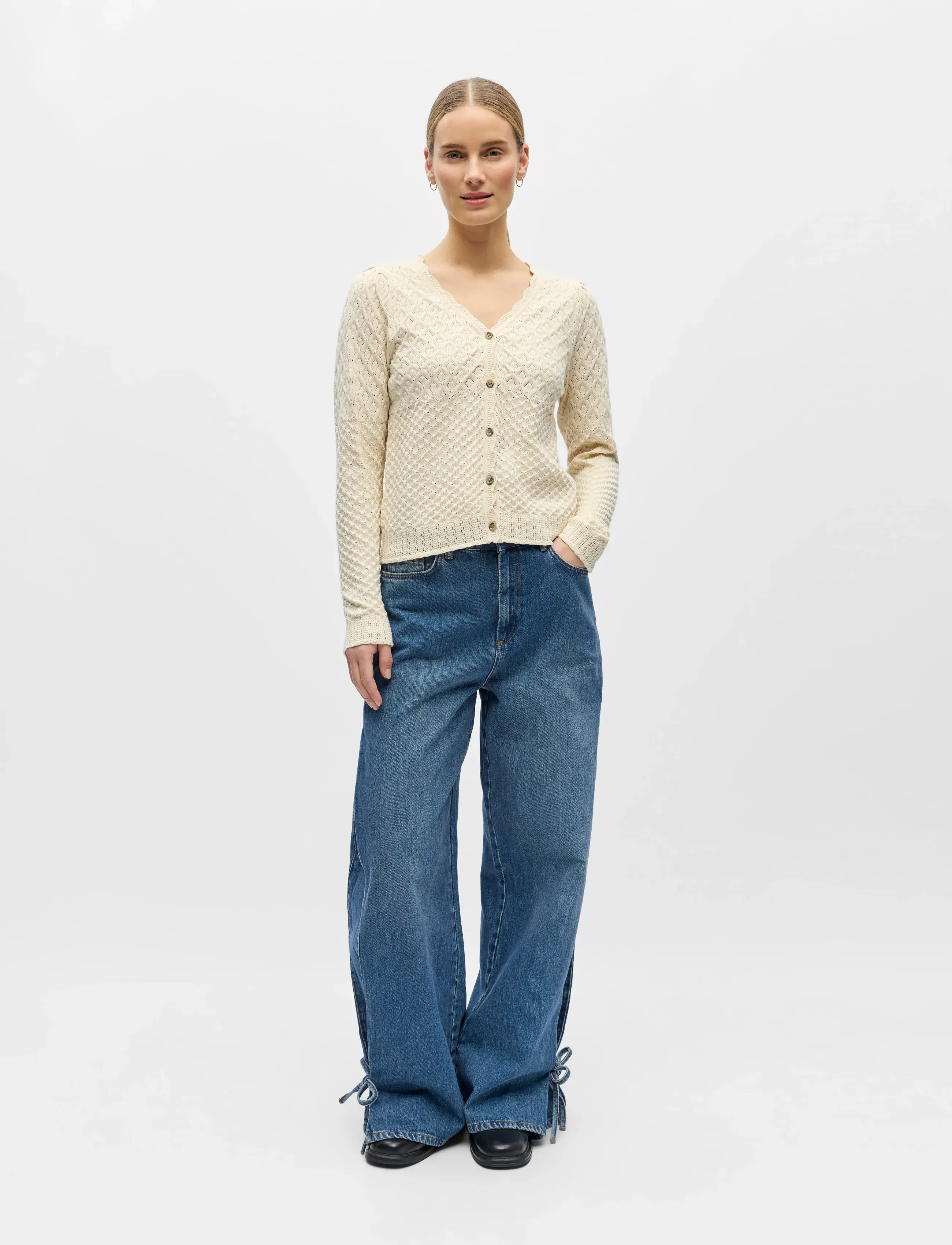 Object Objnoa L/S V-Neck Knit Cardigan Noos, XL, Cream, Strik > Cardigans, Dame
