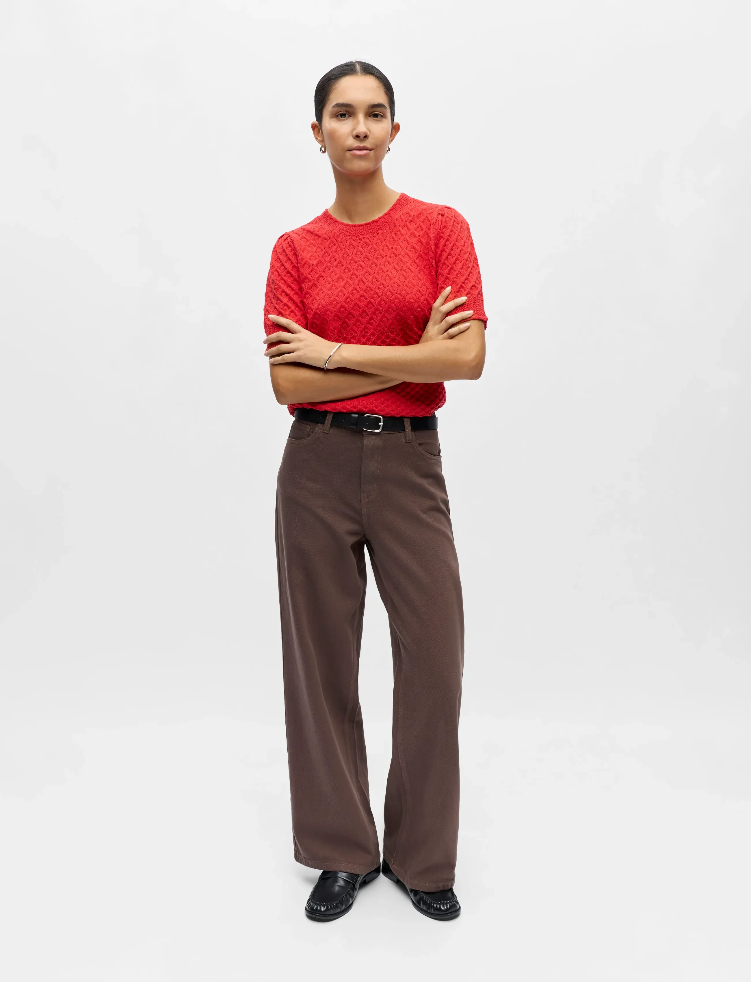 Object Objnoa S/S Re Knit Pullover Noos, M, Red, Strik > Trøjer, Dame