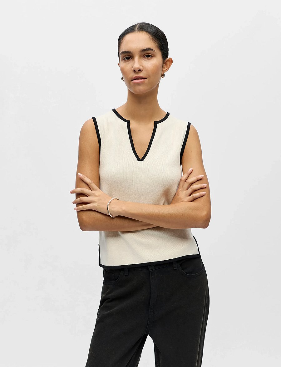 Object - OBJVIVA S/L RE V-NECK KNIT TOP NOOS - kootud vestid - birch - 0